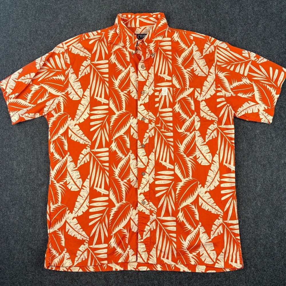 Chaps Ralph Lauren Mens Large Orange Tropical Palm Leaf Cotton Button Down Shirt